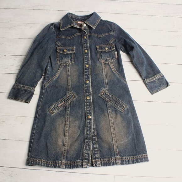 Vintage Mary-Kate and Ashley Denim Blue Jean Shirt Dress Girl's Size 4-5 Western - Picture 1 of 7